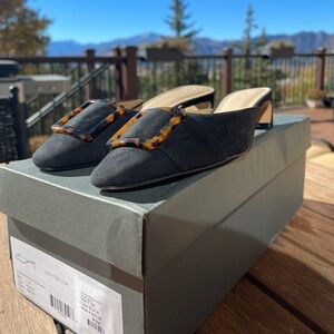 NIB Ann Taylor Women's Black Suede Mule Pumps with Tortoiseshell Accent